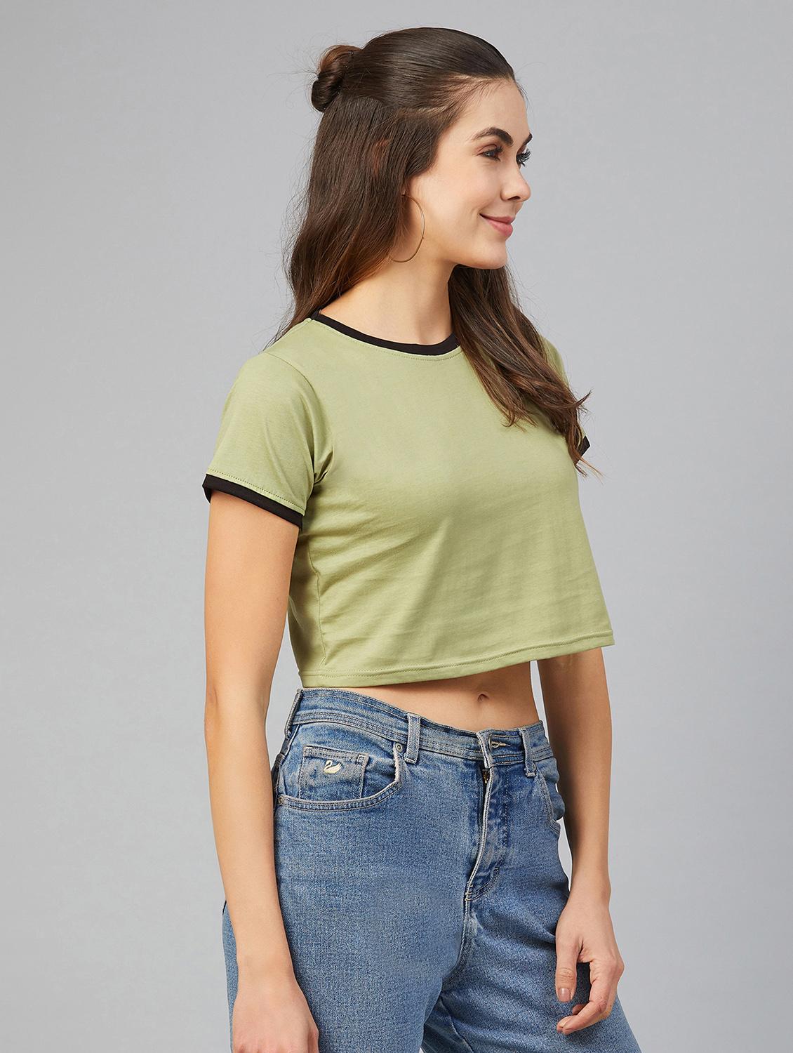 round neck solid crop tee - 17557342 - Zoom Image - 2