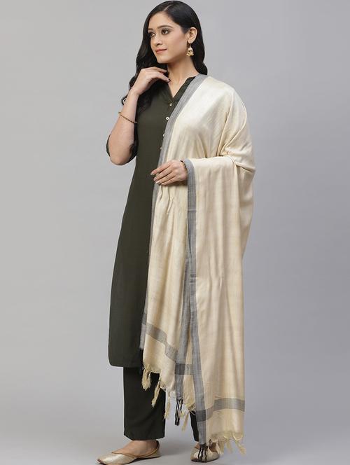 offwhite silk blend woven dupatta - 17557383 - Standard Image - 1