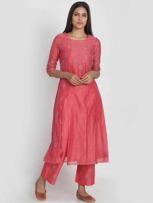 embroidered kurta palazzo set - 17557480 - Very Small Image - 1