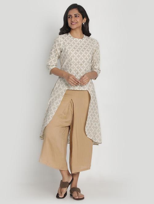 offwhite chanderi kurta palazzo set - 17557492 - Standard Image - 1