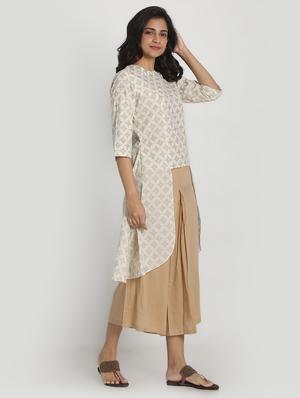 offwhite chanderi kurta palazzo set - 17557492 - Standard Image - 2