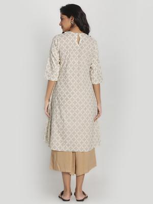 offwhite chanderi kurta palazzo set - 17557492 - Standard Image - 3