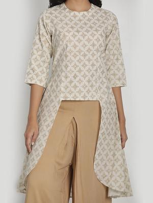 offwhite chanderi kurta palazzo set - 17557492 - Standard Image - 4