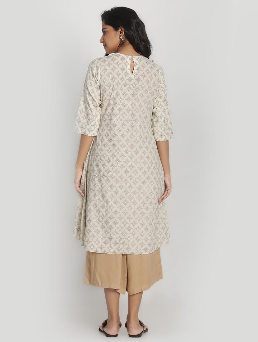 offwhite chanderi kurta palazzo set - 17557492 - Zoom Image - 3