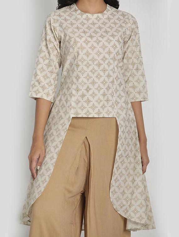 offwhite chanderi kurta palazzo set - 17557492 - Zoom Image - 4