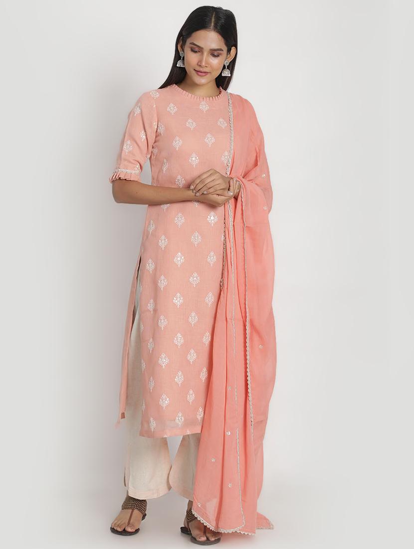 peach cotton suit set - 17557493 - Zoom Image - 1