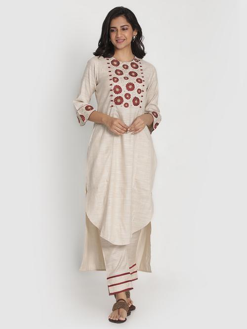 beige cotton kurta pant set - 17557501 - Very Small Image - 1