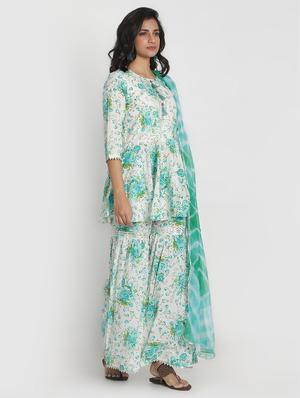offwhite cotton kurta sharara set - 17557504 - Standard Image - 2