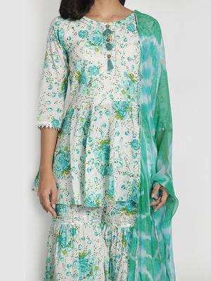 offwhite cotton kurta sharara set - 17557504 - Standard Image - 4