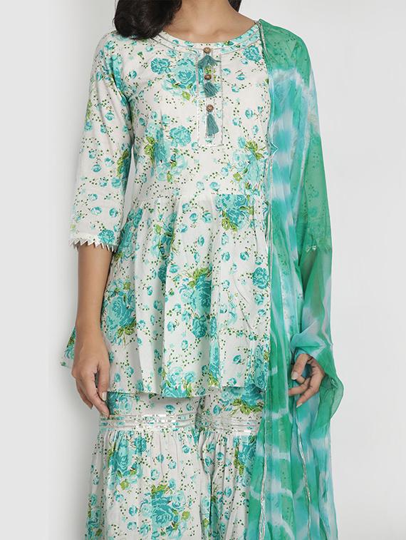 offwhite cotton kurta sharara set - 17557504 - Zoom Image - 4