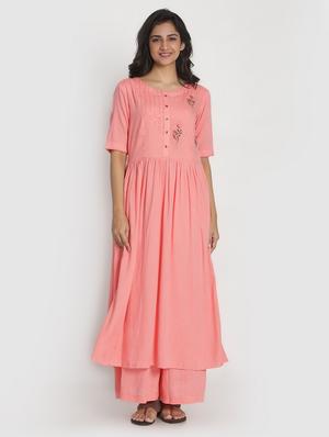 peach rayon kurta palazzo set - 17557507 - Standard Image - 2