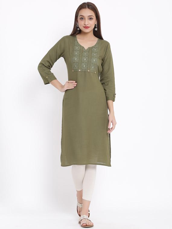 embroidered straight kurta - 17557527 - Zoom Image - 1