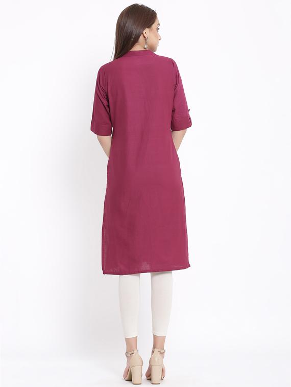 solid straight kurta - 17557541 - Zoom Image - 3