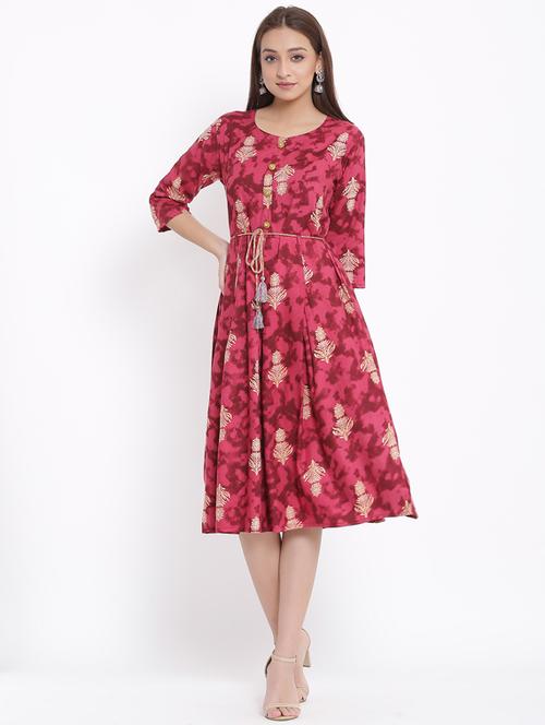 printed flared ethnic dress - 17557552 - Standard Image - 1