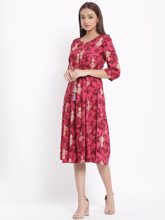 printed flared ethnic dress - 17557552 - Zoom Image - 2