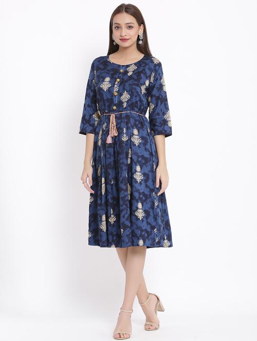 printed flared ethnic dress - 17557553 - Standard Image - 1