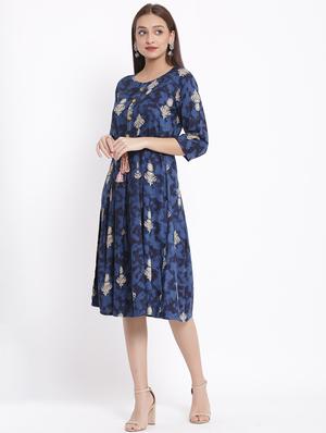 printed flared ethnic dress - 17557553 - Standard Image - 2