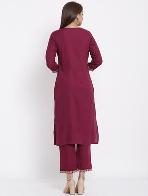 burgundy rayon kurta pant set - 17557572 - Standard Image - 3