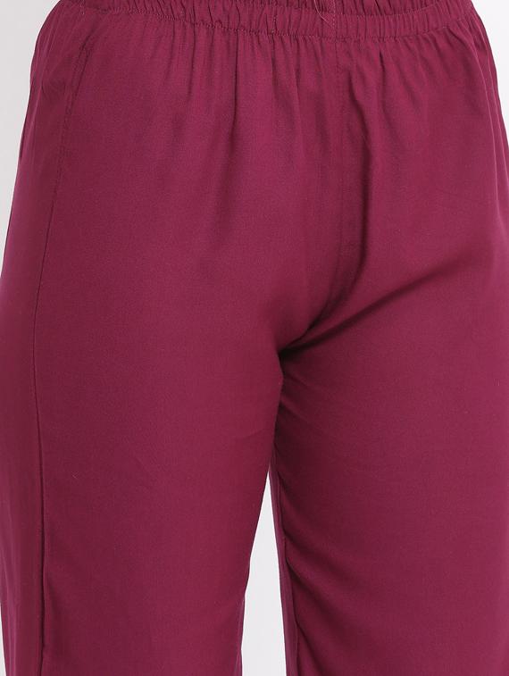 burgundy rayon kurta pant set - 17557572 - Zoom Image - 5