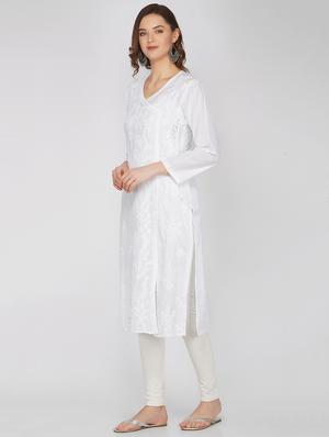 chikankari straight kurta - 17557615 - Standard Image - 2