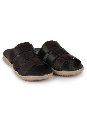 brown pu slip on slippers - 17557635 - Standard Image - 2