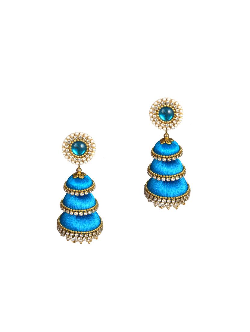 blue cotton blend jhumka earring - 17557663 - Zoom Image - 2