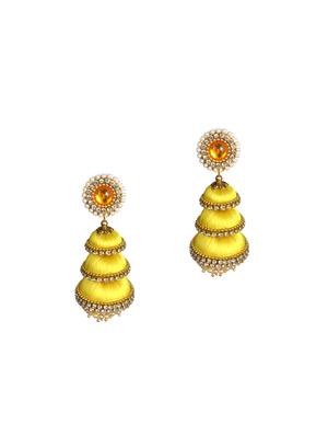 yellow cotton blend jhumka earring - 17557664 - Standard Image - 2