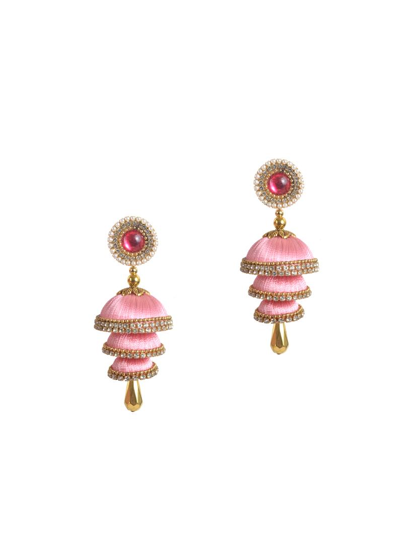 pink cotton blend jhumka earring - 17557666 - Zoom Image - 2