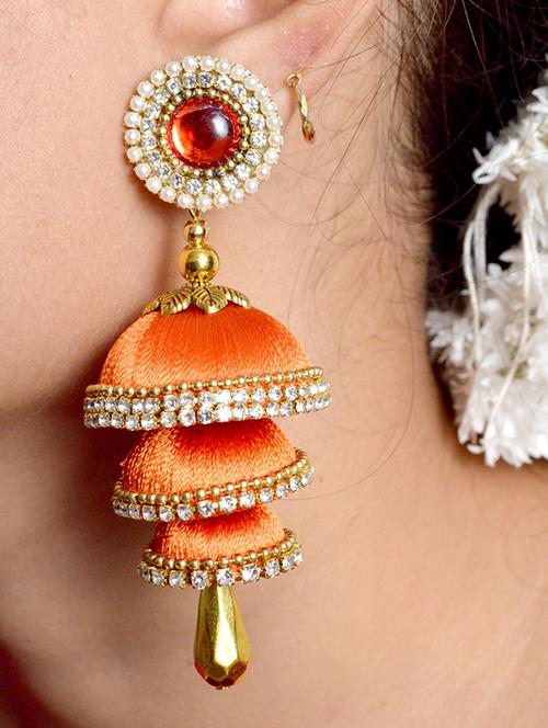 orange cotton blend jhumka earring - 17557668 - Standard Image - 1
