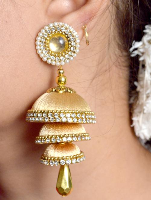gold cotton blend jhumka earring - 17557670 - Standard Image - 1