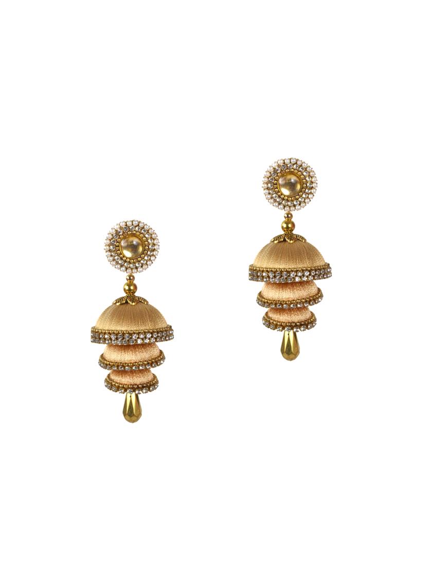 gold cotton blend jhumka earring - 17557670 - Zoom Image - 2