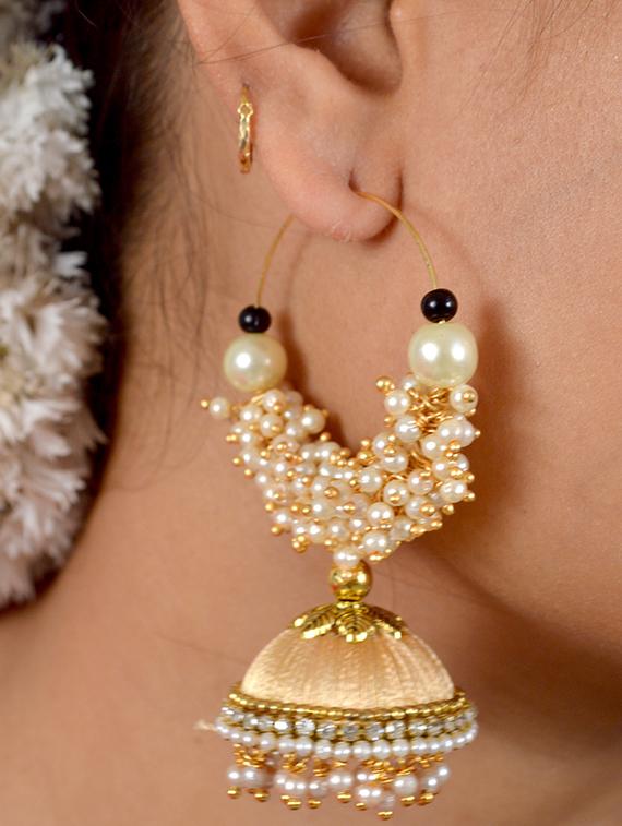 gold cotton blend jhumka earring - 17557678 - Zoom Image - 1
