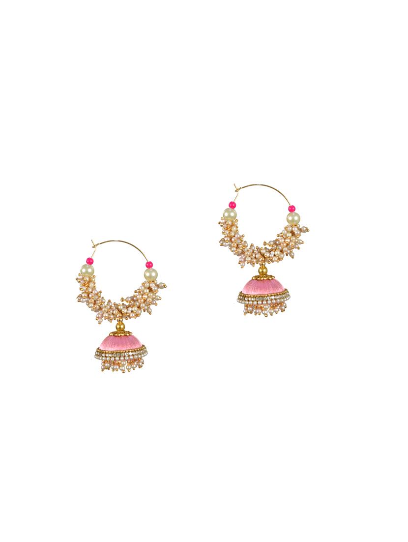 pink cotton blend jhumka earring - 17557680 - Zoom Image - 2