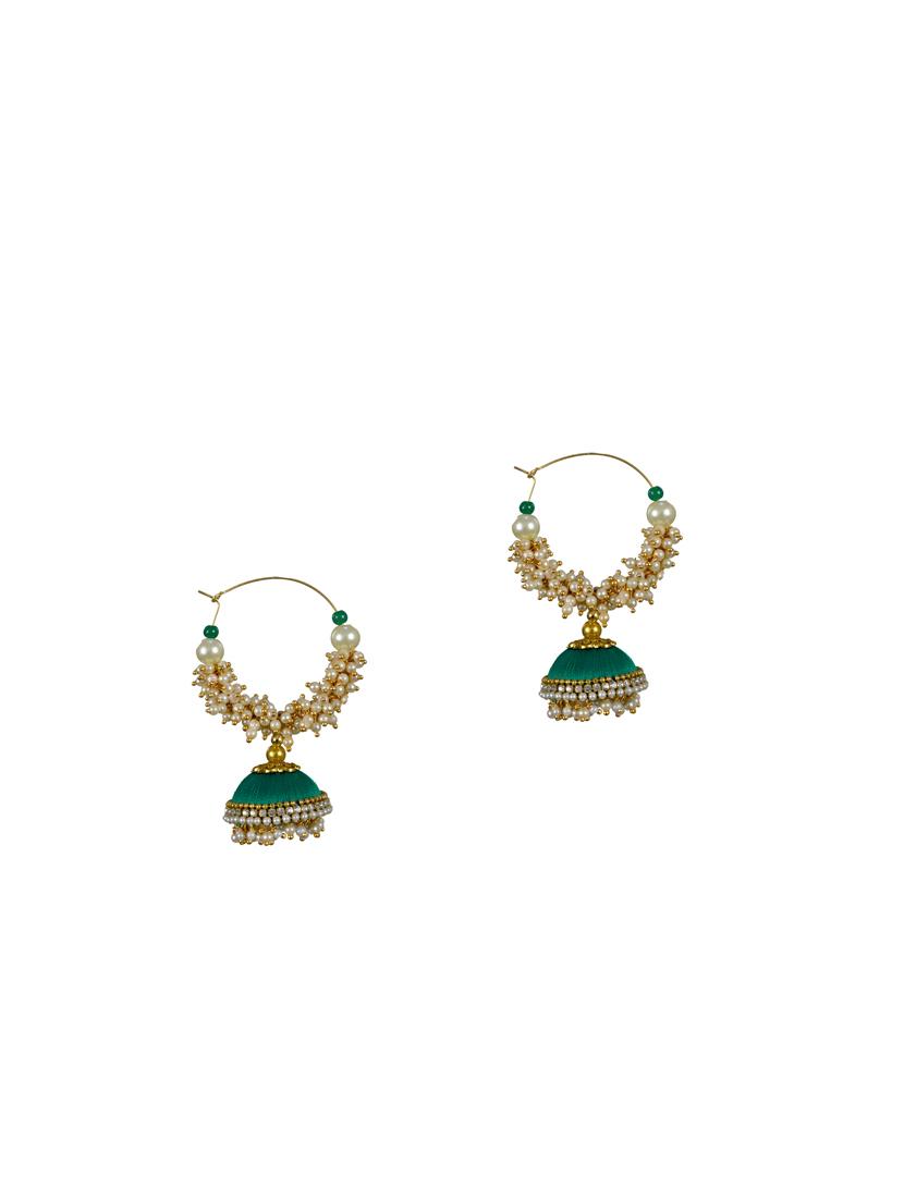 green cotton blend jhumka earring - 17557681 - Zoom Image - 2