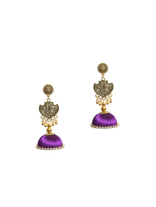 purple cotton blend jhumka earring - 17557683 - Standard Image - 1
