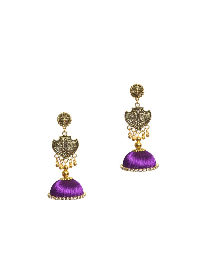 purple cotton blend jhumka earring - 17557683 - Zoom Image - 1