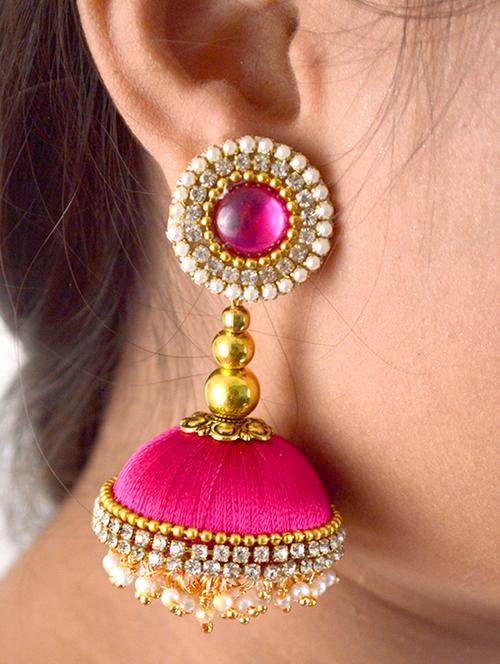 pink cotton blend jhumka earring - 17557691 - Standard Image - 1