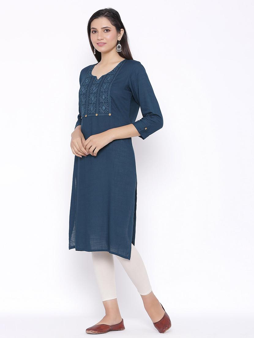 tonal embroidered straight kurta - 17557722 - Zoom Image - 2