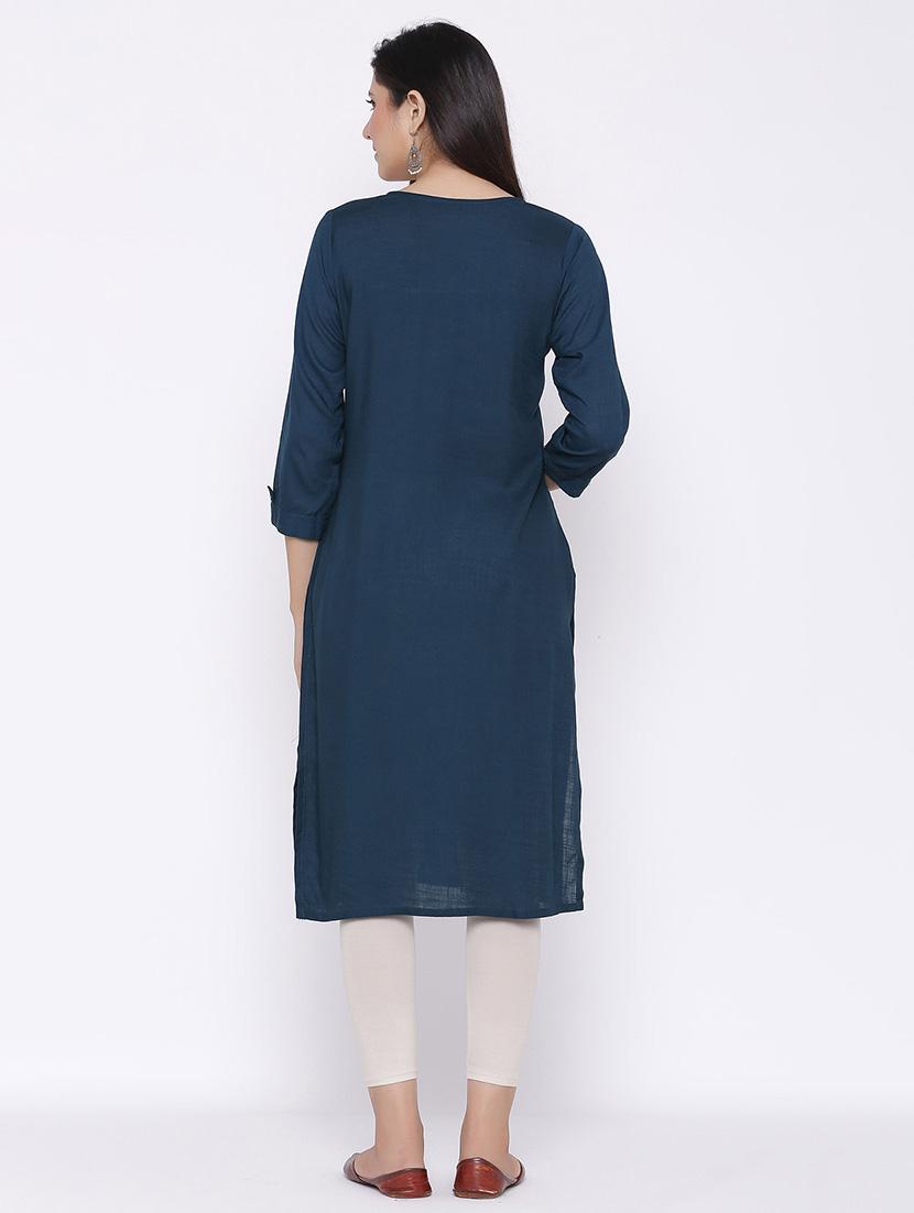 tonal embroidered straight kurta - 17557722 - Zoom Image - 3