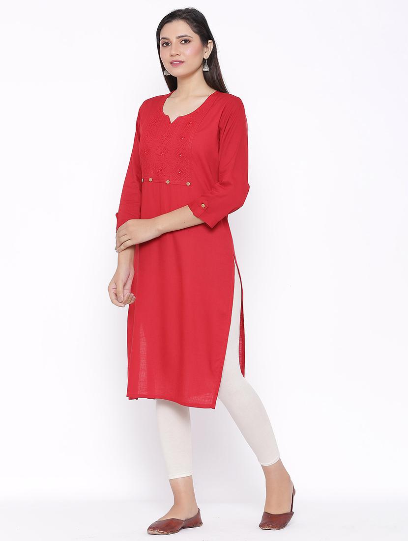 tonal embroidered straight kurta - 17557723 - Zoom Image - 2