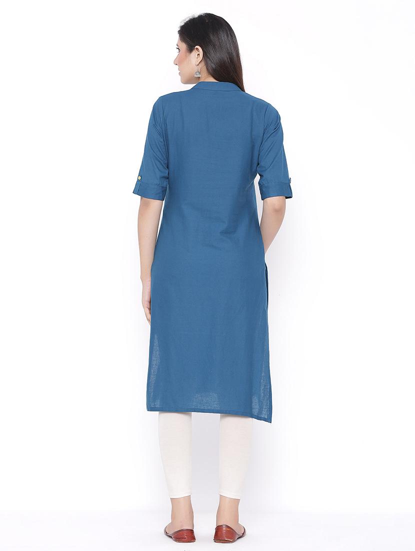 solid straight kurta - 17557736 - Zoom Image - 3