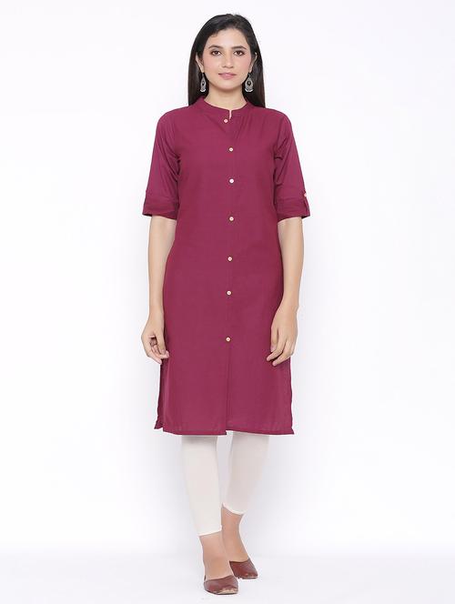 solid straight kurta - 17557738 - Standard Image - 1