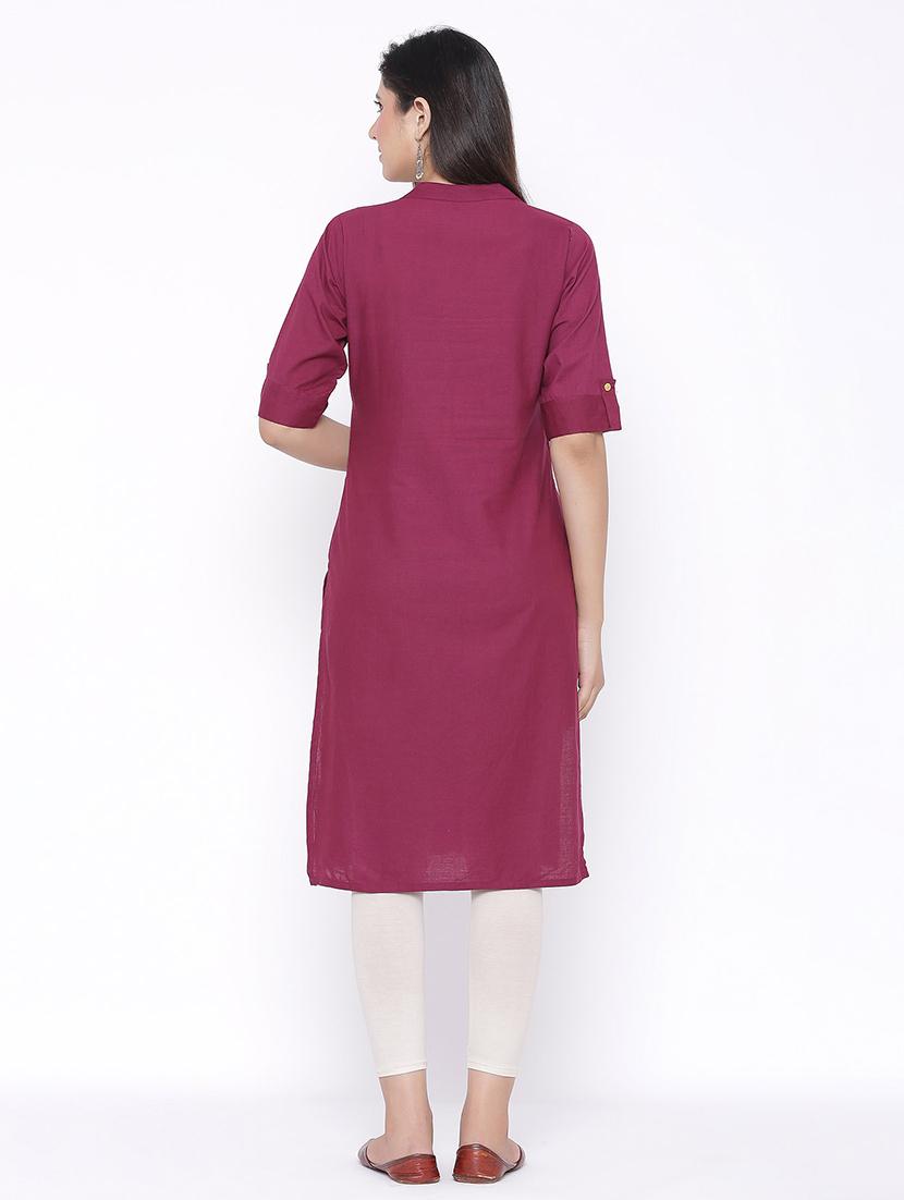 solid straight kurta - 17557738 - Zoom Image - 3