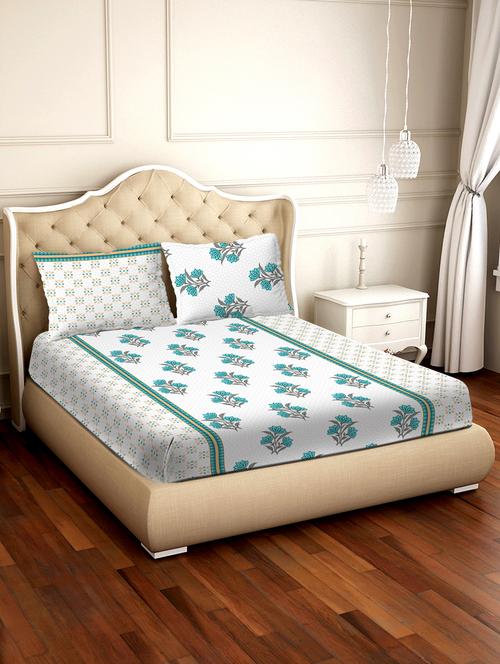 barcelona double bedsheet set super king size 250 tc cotton blue colour - 17558126 - Standard Image - 1