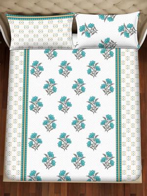 barcelona double bedsheet set super king size 250 tc cotton blue colour - 17558126 - Standard Image - 3