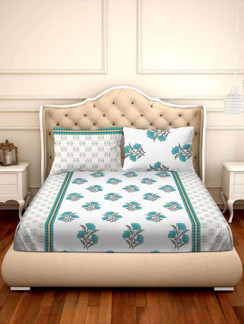 barcelona double bedsheet set super king size 250 tc cotton blue colour - 17558126 - Zoom Image - 2