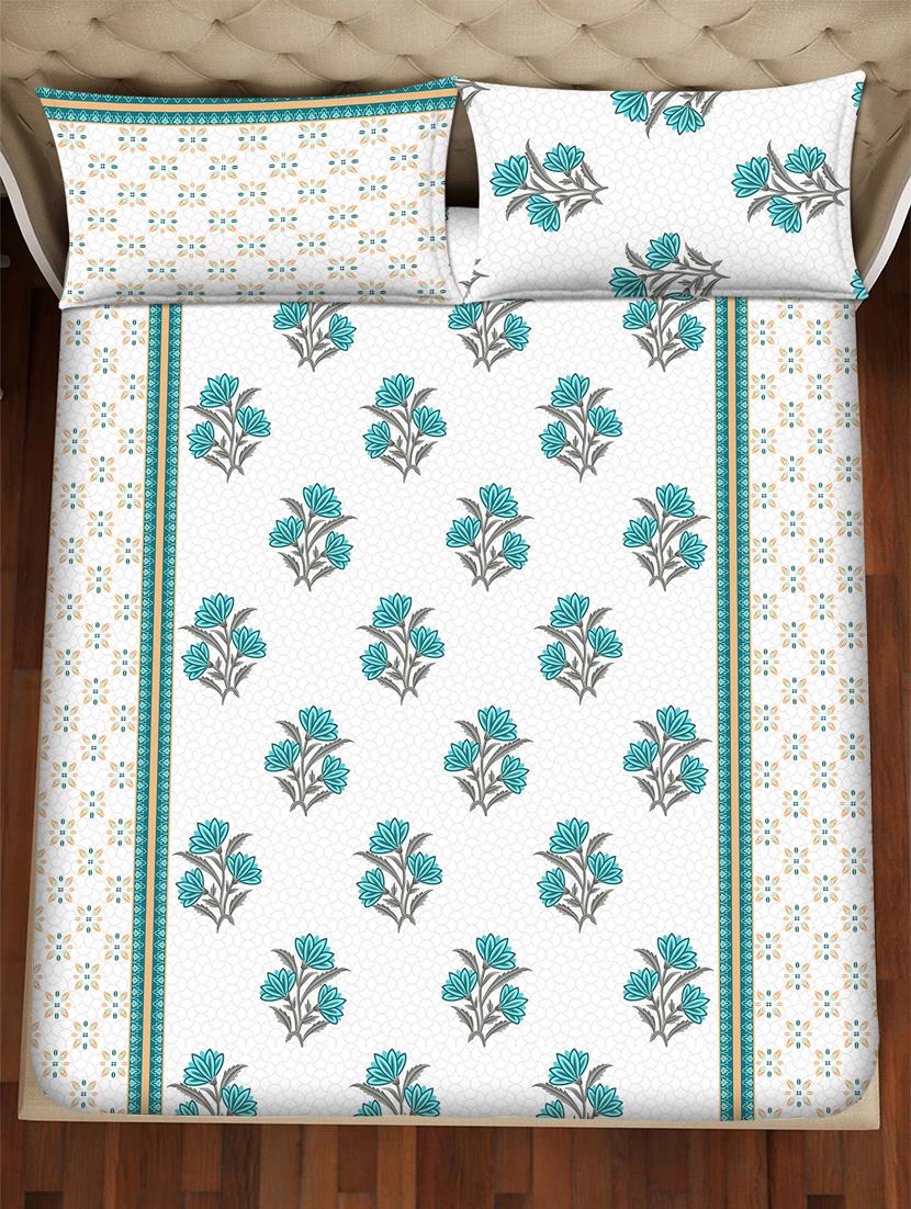 barcelona double bedsheet set super king size 250 tc cotton blue colour - 17558126 - Zoom Image - 3