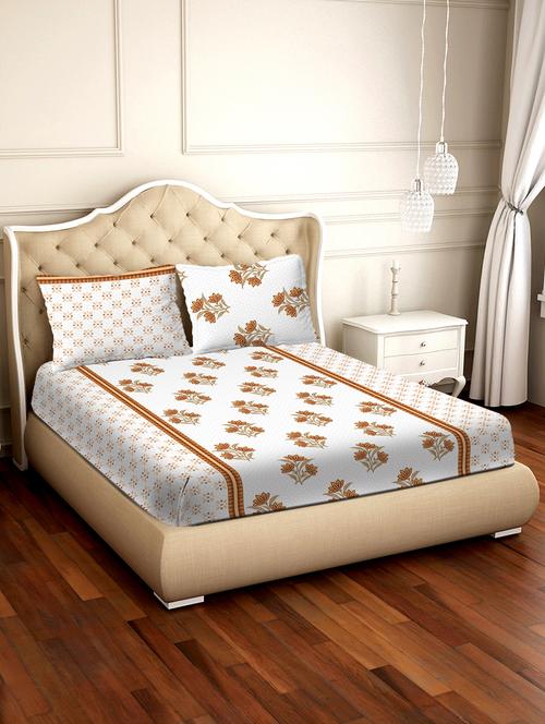 barcelona double bedsheet set super king size 250 tc cotton orange colour - 17558127 - Standard Image - 1