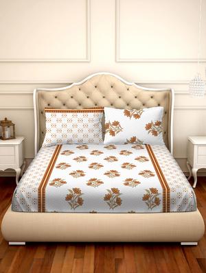 barcelona double bedsheet set super king size 250 tc cotton orange colour - 17558127 - Standard Image - 2
