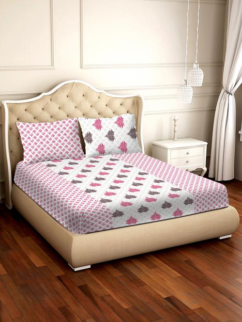 barcelona double bedsheet set super king size 250 tc cotton pink colour - 17558132 - Standard Image - 1